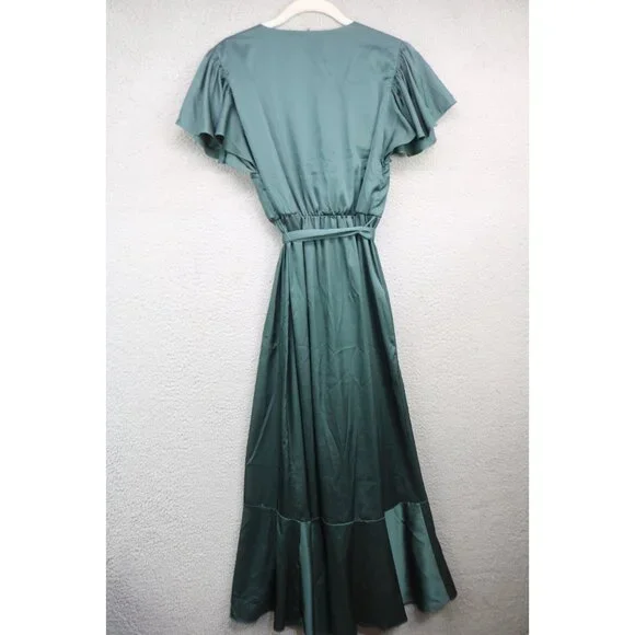 Nicole Miller Dark Green Satin Wrap Dress-Size Small-Fairy-Whimsigoth - Picture 10 of 13